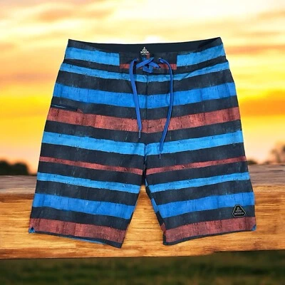 Prana Fenton Board Shorts Mens 31 (33x10)  Blue Striped Nautical Pontoon - Image 1 of 4