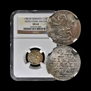 GERMANY. 1788, 1/24 Thaler - NGC MS64 - Top Pop 🥇 Hesse-Cassel, Rampant Lion - Picture 1 of 5