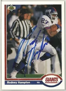 RODNEY HAMPTON autographed 1991 Upper Deck NFL Football Card. New York Giants. - Picture 1 of 2