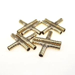 8Pcs HOSE BARB TEE Brass Pipe 3 WAY T Fitting Thread Gas Fuel Water 5/16"(8mm) - Picture 1 of 6