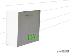 Buzón moderno cara de concreto, cuerpo blanco puro y números verdes brillantes, tipo 1 - Imagen 1 de 8