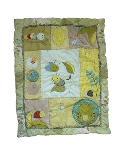 Carters Green Frog Catepillar Bee Bugs Leaves Animals Baby Blanket Quilt Throw - Picture 1 of 8
