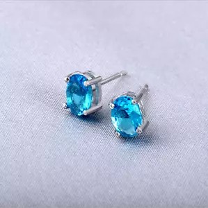 Argento Sterling Solitario Azzurro Taglio Ovale Orecchini a Perno Zirconi Cubici - Foto 1 di 8
