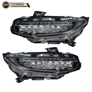 Silscvtt Left+Right Headlight For 2016-2021 Honda Civic LED W/DRL Chrome Housing - Picture 1 of 18
