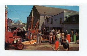 Woods Hole MA Mass postal de colección, barco de pesca Morning Star, gente, muelle - Imagen 1 de 2