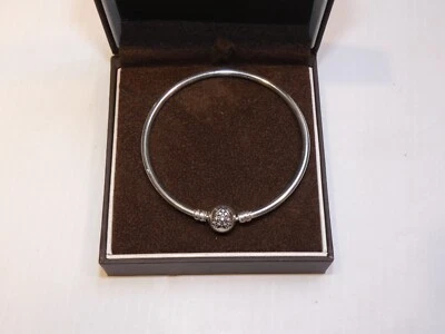 Jared Sterling Silver Ball Clasp Bangle Bracelet w Box - Image 1 of 4