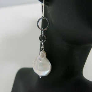 Ohrringe Ohrhänger barocke echte Perlen Blattform 16x20mm Weiß Silber-Weiß TOP - Bild 1 von 7