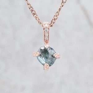 1.36 Ct Rough Blue Color Diamond Pendant 14K Rose Gold Engagement Gift Pendant - Picture 1 of 9