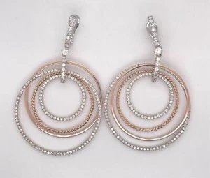 Pendientes colgantes circulares de diamantes naturales de 2,76 quilates de oro multicolor de 14 quilates - Imagen 1 de 5