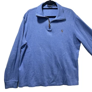 POLO Ralph Lauren Estate Rib 1/4 Zip Pullover Mens L Blue Pony Sweater - Picture 1 of 10