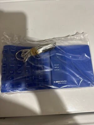 Bellsouth Vtg Flexible Blue Silicone Rubber Roll-Up USB Keyboard FULL SIZE - Image 1 of 4
