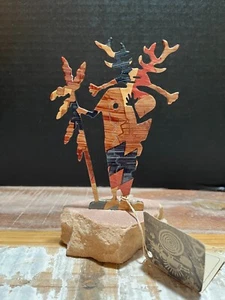 Metal Kachina Lazart Figurine Stone Base Southwest - Picture 1 of 11