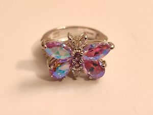 Kirks Folly Iridescent Butterfly Ring Size 7 Silver Aurora Borealis