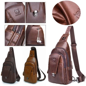 Bolso de cabestrillo para hombre bandolera de cuero bolso de pecho informal de viaje mochila de hombro - Imagen 1 de 16