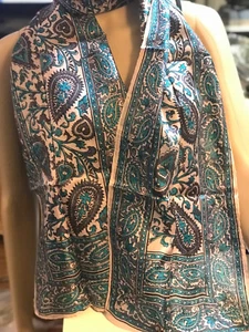 100% Silk Vintage Floral/Paisley Print Scarf 62''X10'' Handmade - Picture 1 of 11
