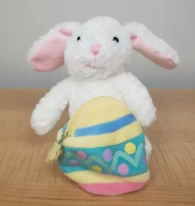 Peluche coniglietto bianco Hallmark morbido strutturato 8" con cerniera panno pastello sacchetto uova - Foto 1 di 12