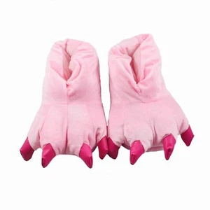 Furry Slipper Cartoon Fun Soft Plush Booties Shoes Unisex Dinosaur Claw Pink - Picture 1 of 2