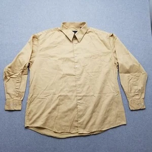 Perry Ellis Shirt Mens 17.5 34/35 Mustard Button Up Long Sleeve Cotton - Picture 1 of 9