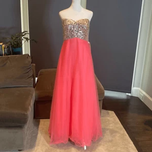 Women’s Pink Full Length Sparkly Tulle & Sequined Prom Party Dress Size S NWT - Picture 1 of 10