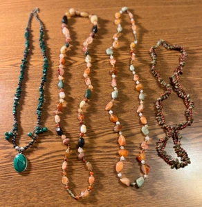 4 Beautiful Eye Catching Natural Stone Jewelry Necklaces Each over 20" Long - Picture 1 of 8