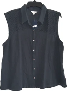 Lucky Brand donna senza maniche nero pintuck occhiello davanti taglia L nuovo con etichetta - Foto 1 di 7