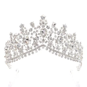 Tiara Corona Alta Grande Adulto Goteo Cristal Boda Novia Reina Princesa Baile de graduación - Imagen 1 de 14