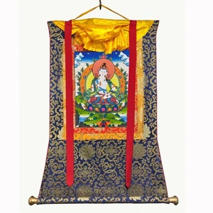 Brocado de seda Vajrasattva Thangka, bendito agradecimiento, pintura sobre lienzo de algodón - Imagen 1 de 8