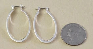 Ralph Lauren Designed Silvertone Silver Tone 7/8" x 1 1/2" Hoop Earrings, SIGNED - Picture 1 of 7
