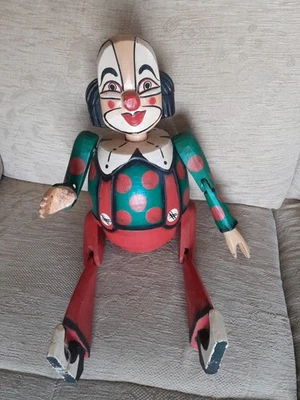 Large Vintage Handmade Wooden Painted Clown Money Box Red Green Retro - Image 1 of 4
