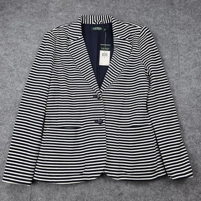 Blazer tejido Lauren Ralph Lauren para mujer grande azul marino blanco a rayas chaqueta náutica Foto 1 de 4
