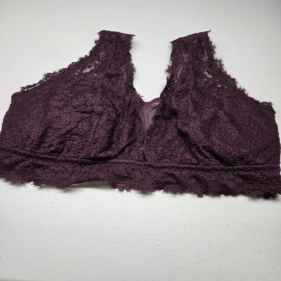 Aerie Women Bra 2XL Purple Floral Bralette Wireless Lace Strap Adjustable - Image 1 of 4