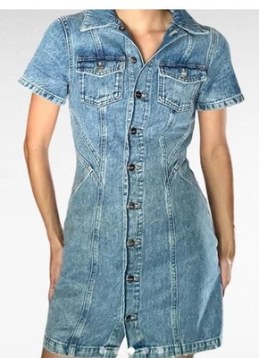 Pilcro Anthropologie Short-Sleeve Denim Button-Front Mini Dress Womens Size 10 - Image 1 of 4