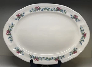 Pfaltzgraff Red Ribbons 14” Stoneware Oval Serving Platter Discontinued - Picture 1 of 9