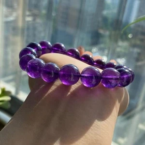 12,6 mm echter natürlicher lila Amethyst Kristall Armreif Armband Handarbeit AAA - Bild 1 von 9