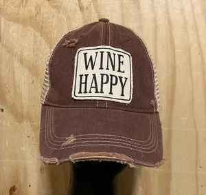 Truckermütze Kappe WINE HAPPY braun abgenutzt Netzrücken verstellbar - Bild 1 von 6