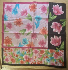 VTG Oscar De La Renta Signed Scarf Women 20x20 Square 100% Silk Tropical Floral - Picture 1 of 6