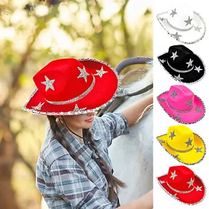 Star Cowboy Hat w/Rhinestone Cowgirl Hat Colorful Cowgirl Hat Western Style - Picture 1 of 14