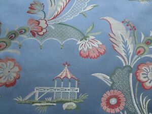 Blue Green Red Chinoiserie Asian Print Decorators Upholstery Fabric BTYARD