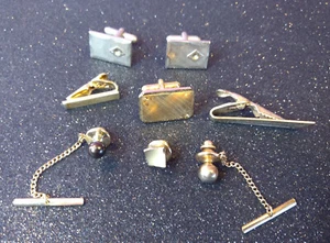 Cufflinks Tie Clips Tie Tacks Mens Jewelry LOT Gold Silver Tone Assorted Vintage - Picture 1 of 10