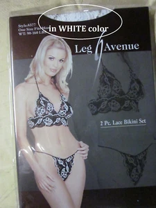 SEXY WHITE GLITTER LACE BIKINI TOP & MATCHING THONG INTIMATE LINGERIE SET-O/S - Picture 1 of 9
