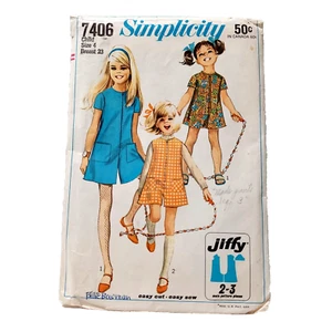 Vintage Simplicity Sewing Pattern 7406 Child Sz 4 Pantdress Or Pantjumper Jiffy - Picture 1 of 5