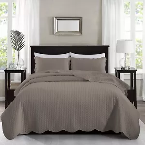 3 Stück Beige Gesteppt Geprägt Tagesdecke Queen King Size Bettdecke Bettüberwurf Set - Bild 1 von 35