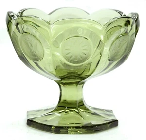Vintage Fostoria Olive Green Coin Glass Open Jam Jelly Footed Bowl Compote Old - Picture 1 of 6