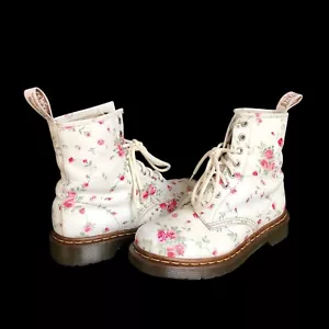 Dr. Martens 1460 Portland Rose Floral Combat Boots White Leather Women Size 6 - Picture 1 of 11