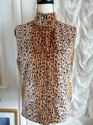 Chaleco de terciopelo leopardo forrado vintage para mujer talla 8 bolsillos cuello falso Foto 1 de 4