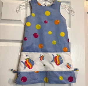 Copper Key Girls Sz 4 Dress Sleeveless Novelty Summer Embroidered Fish Polka Dot - Picture 1 of 13