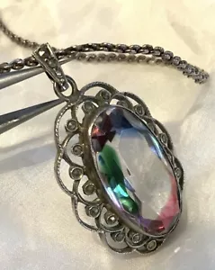 Jugendstil Rheinkiesel Rhein Main Collier Silber Floral Tropfenform - Bild 1 von 10