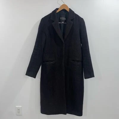 VEDA Women Dark Brown Wool Mid Length Jacket with Leather Panel - Size Small - Image 1 of 4