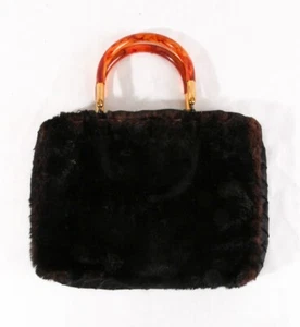 Vintage Sheared Mink Handbag Purse, 1940's, 11" x 8", Black - Picture 1 of 6