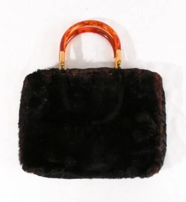 Vintage Sheared Mink Handbag Purse, 1940's, 11" x 8", Black - Image 1 of 4